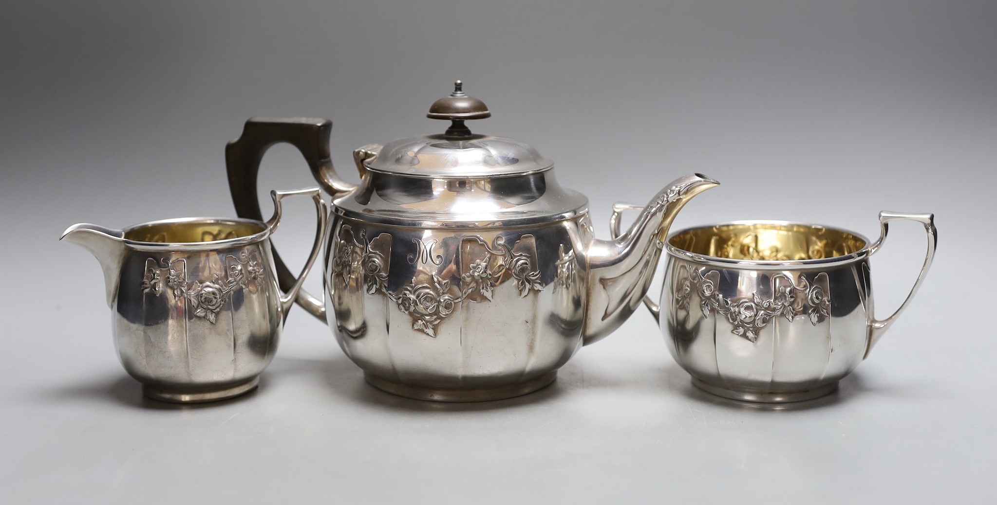 An Elkingtons silver plated three piece tea set